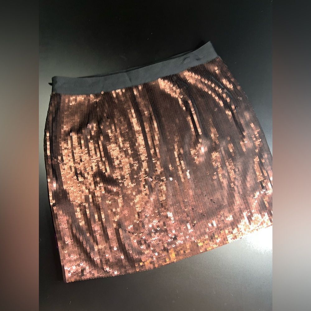 Banana Republic Brown Sequins Festive holiday Mini Skirt Size 4 EUC